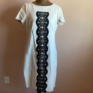 BODEN Tan   Mini Dress with Black Lace Panel
